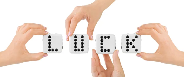 Hands Dices Luck Isolated White Background — Stock Photo, Image
