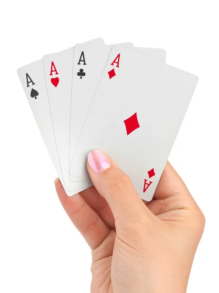 Hand Four Aces Isolated White Background — Stock Photo, Image