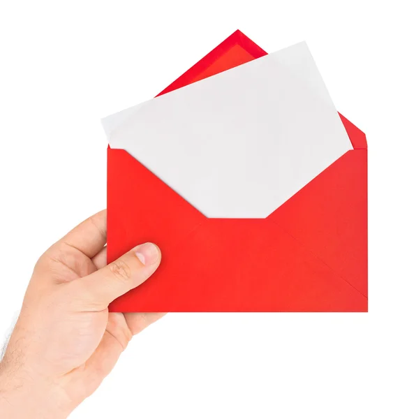Rode Brief Hand Geïsoleerd Witte Achtergrond — Stockfoto