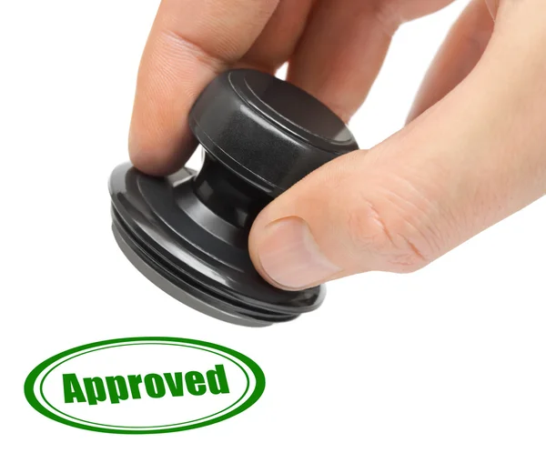 Hand and rubber stamp Approved — Stock Photo, Image