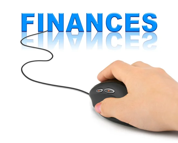 Mano Con Mouse Parola Finanze Concetto Business — Foto Stock