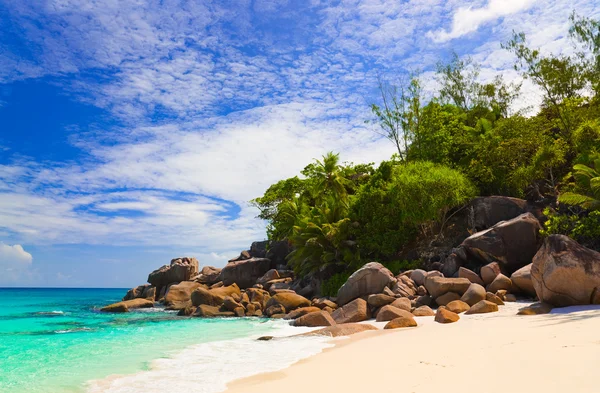 Praia Tropical Ilha Praslin Seychelles Fundo Férias — Fotografia de Stock