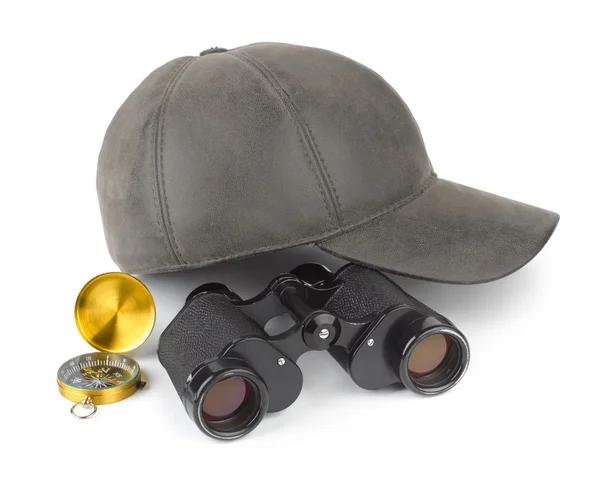 双筒望远镜 指南针和章 旅游概念 — 图库照片
