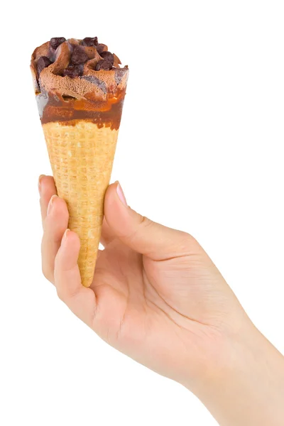 在白色背景上孤立的手中的冰淇淋 — 图库照片
