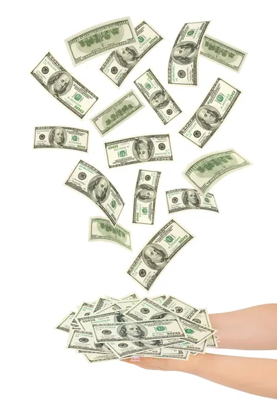 Hands Falling Money Isolated White Background — Stock Photo, Image
