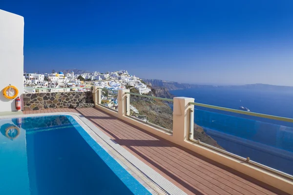 Santorini View Görögország Firostefani Nyaralás Háttér — Stock Fotó