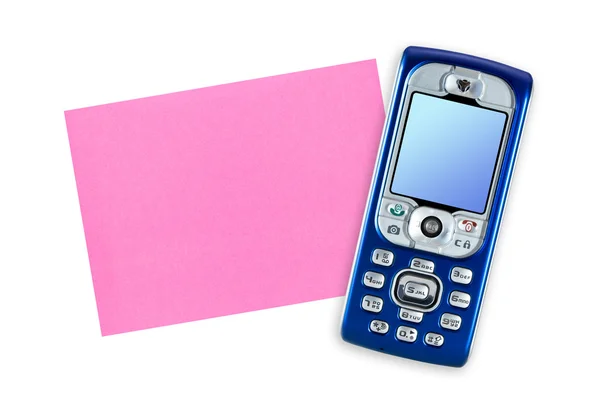 Mobiele Telefoon Opmerking Papier Geïsoleerd Witte Achtergrond — Stockfoto