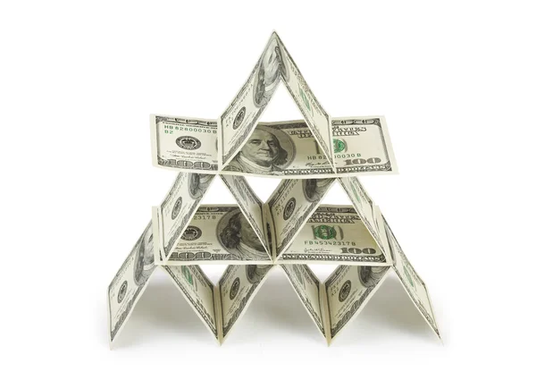 Geld Piramide Geïsoleerd Witte Achtergrond — Stockfoto