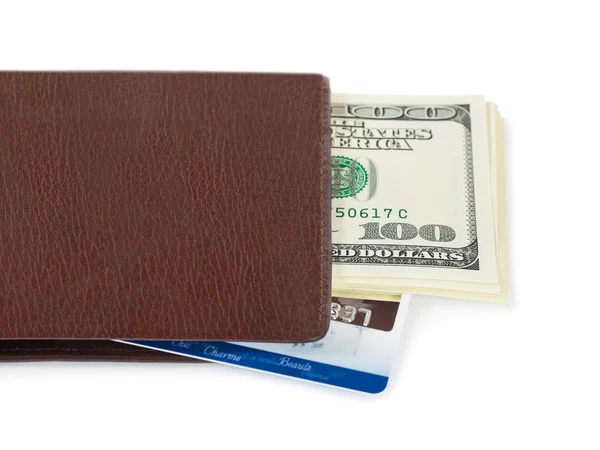 財布、お金、クレジット カード — ストック写真