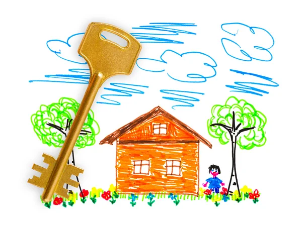 Tekening huis en sleutel — Stockfoto