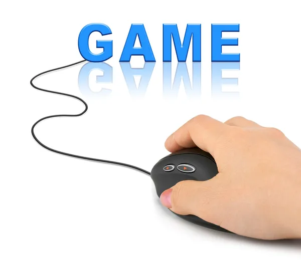 Mano con mouse del computer e gioco — Foto Stock