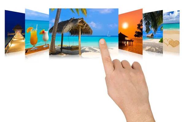 Hand scrolling summer beach images — Stock Photo, Image