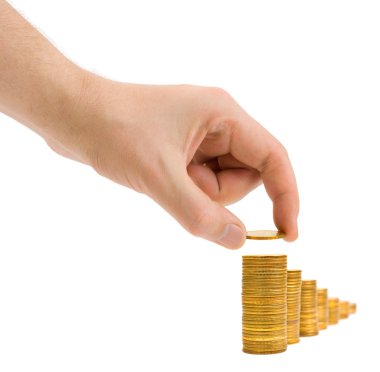 Hand with coin and money stairs clipart