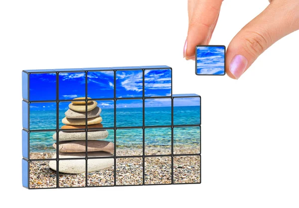 Рука і морський пейзаж (моє фото) головоломка — стокове фото