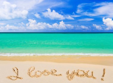 Words I Love You on beach clipart