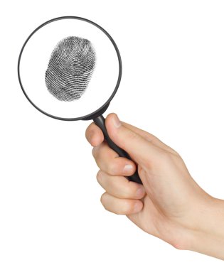Magnifying glass in hand and fingerprint clipart