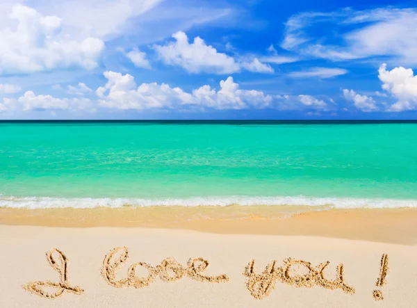 Words I Love You on beach — Stock Photo, Image