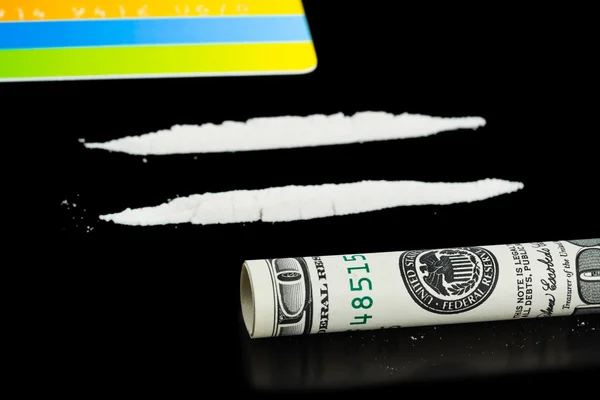 stock image Cocaine, money and plastic card