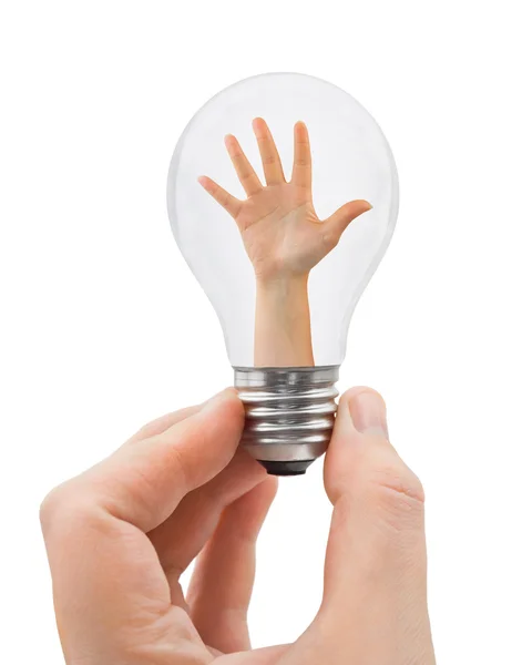 Hand met lamp — Stockfoto