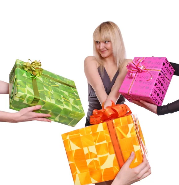 Meisje en geschenken — Stockfoto