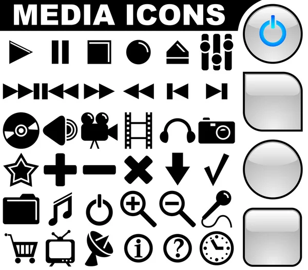 Media ikony i przyciski — Wektor stockowy