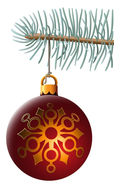 Christmas ball hanging on spruce branch — Stock Vector