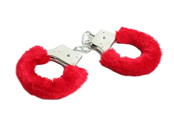 Rote sexuelle Handschellen — Stockfoto