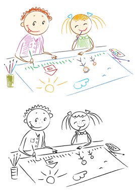 Children painting picture clipart