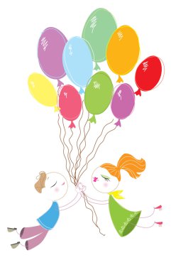 los amantes y globos en el cielo.