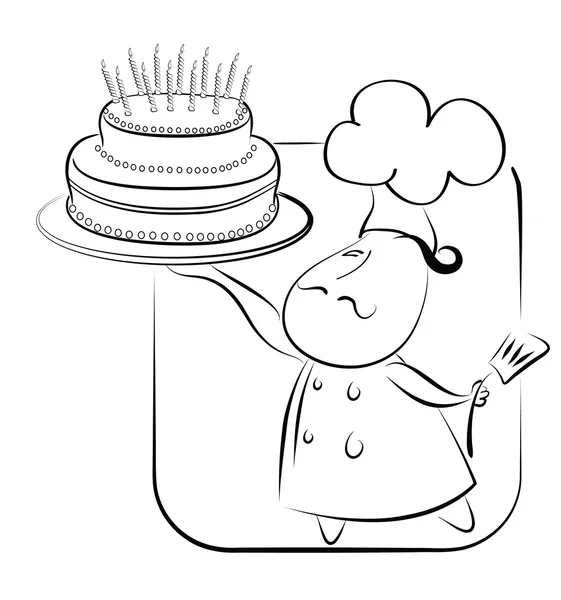厨师和庆祝生日蛋糕 — 图库照片