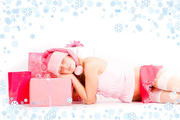 Sleeping santa helper — Stock Photo, Image