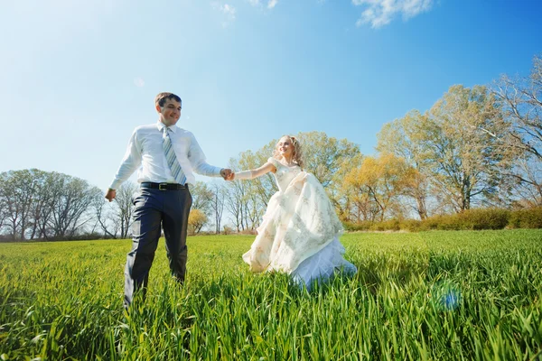 Wandernde Braut und Bräutigam — Stockfoto