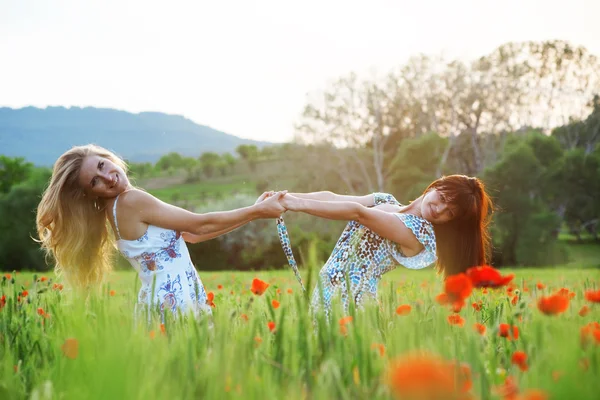 Meisjes in voorjaar veld — Stockfoto