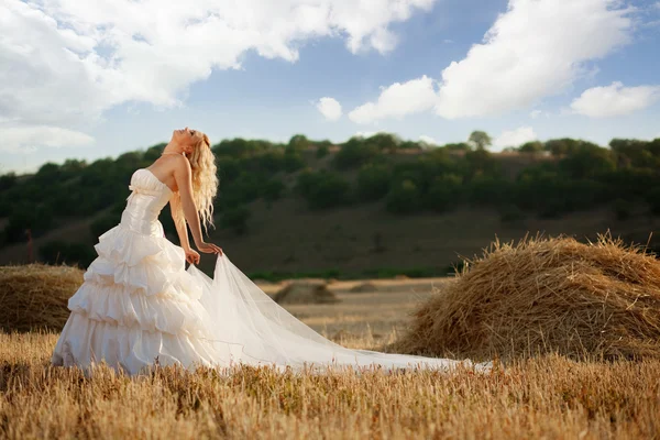 Sposa nel campo autunnale — Foto Stock