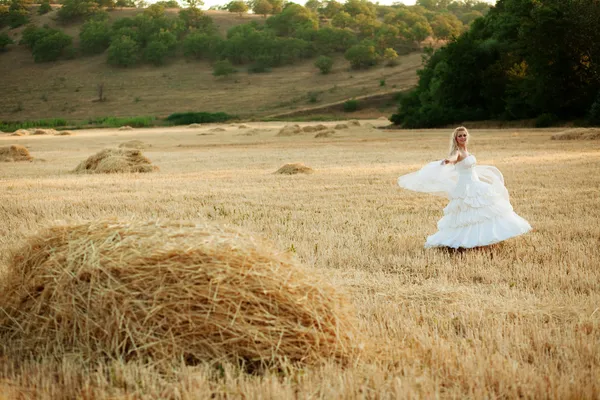 Sposa in campo — Foto Stock