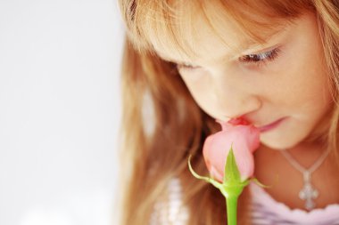 Child holding rose clipart