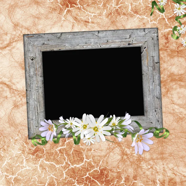Rahmen für Foto oder Gratulation mit Blumenstrauß — Stockfoto