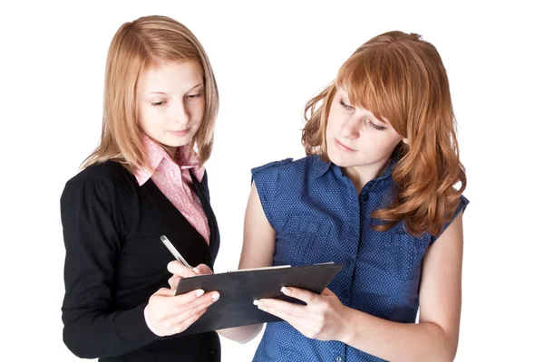 stock image Two smiling girl with folder