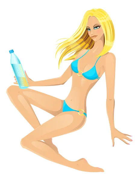 Prachtige blond meisje in bikini — Stockvector