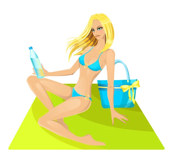 Prachtige blond meisje in bikini — Stockvector
