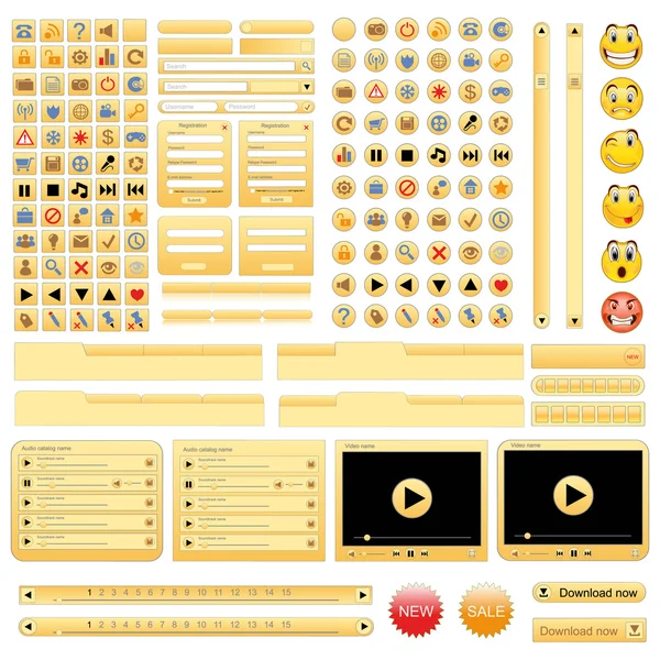 Set di elementi web design gialli . — Vettoriale Stock