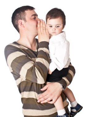 Daddy whispers to son clipart