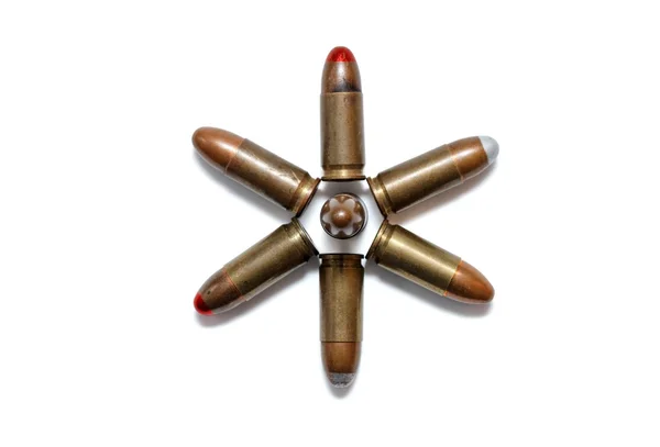 Sześcioramiennej gwiazdy nabojów 9mm — Zdjęcie stockowe
