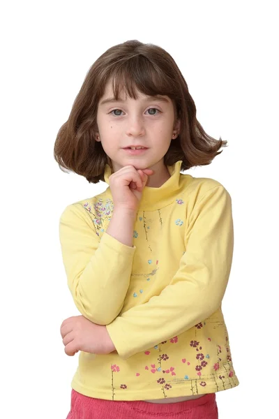 Thoughtful cute little girl isolated — Stock Photo, Image