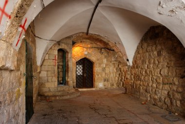 Ancient arched passage in Jerusalem Old City clipart