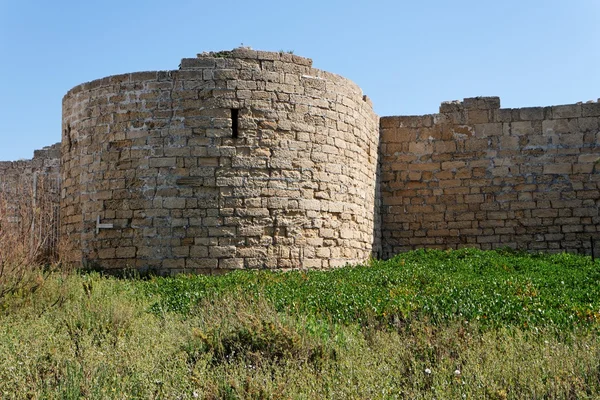 圆塔和中世纪城堡的墙 — 图库照片