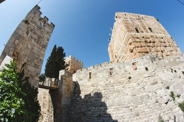 "rybie oko" Zobacz starożytnej cytadeli Starego Miasta Jerozolimy — Zdjęcie stockowe