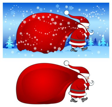 Santa with bag in blue clipart