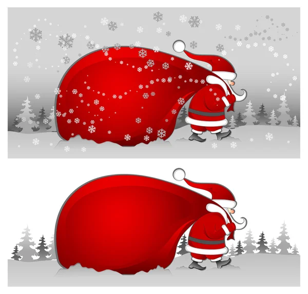 Père Noël avec sac en gris — Image vectorielle