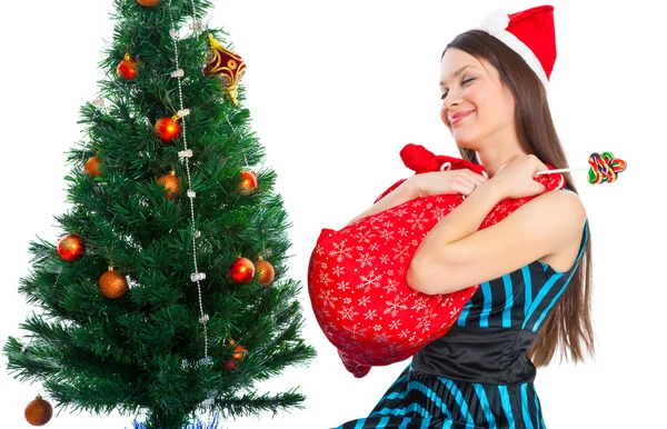 크리스마스 전나무 나무 근처 여자 — 스톡 사진
